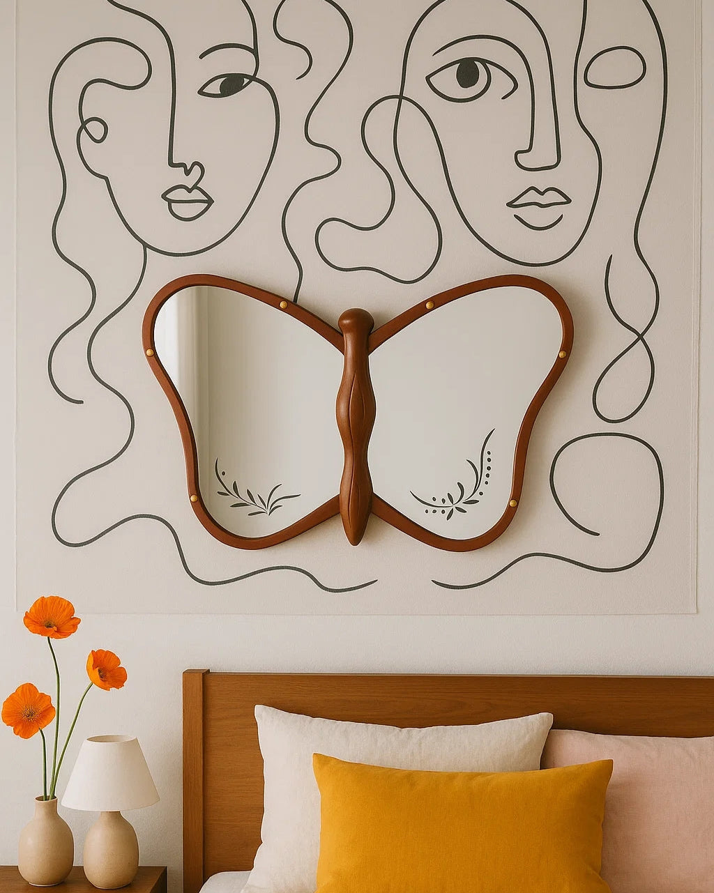 Miroir Butterfly vintage installé dans une entrée élégante